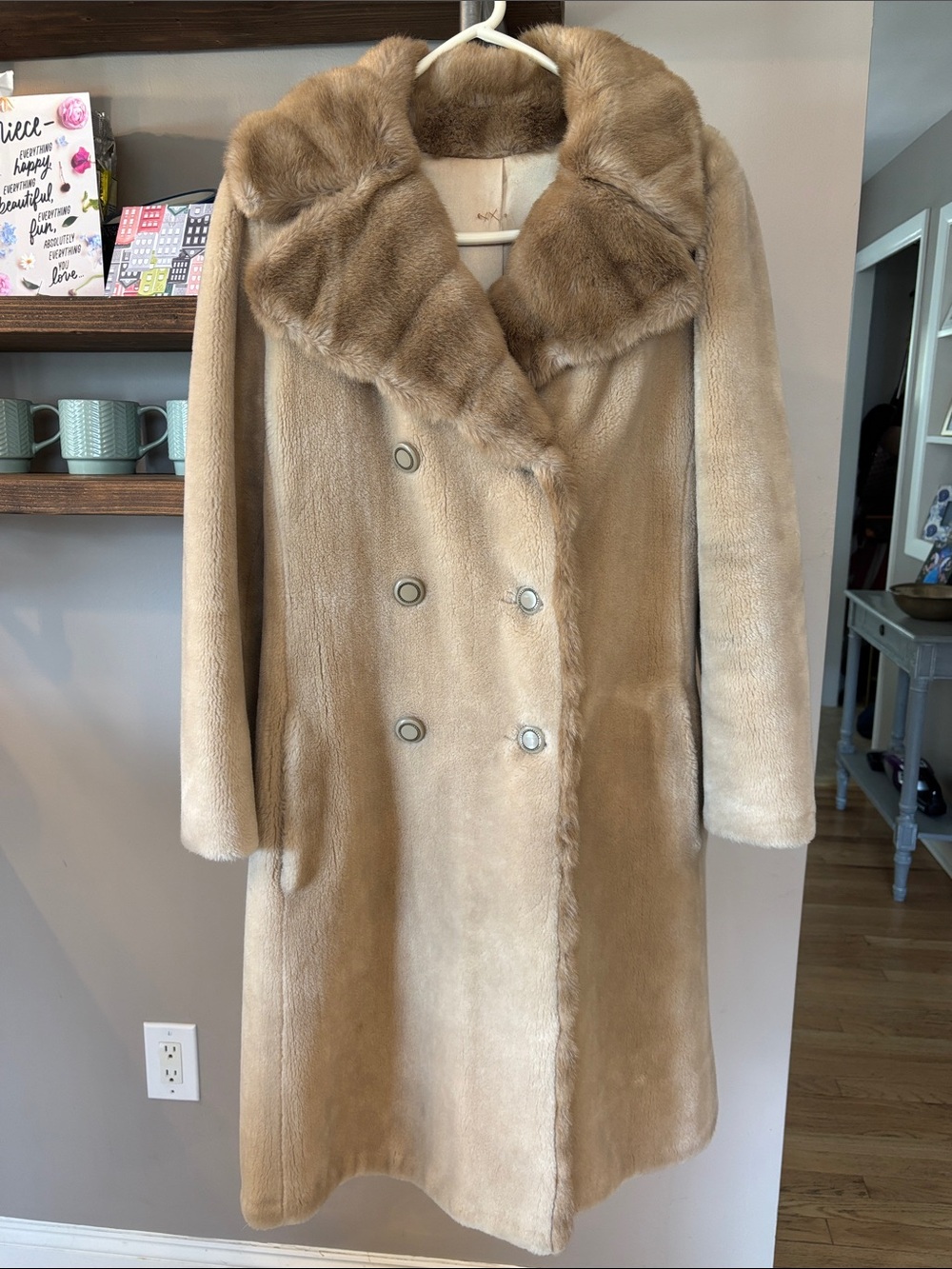 Vintage Borgana Faux Fur Coat Taupe Brown Mid-Calf Glam Retro Small